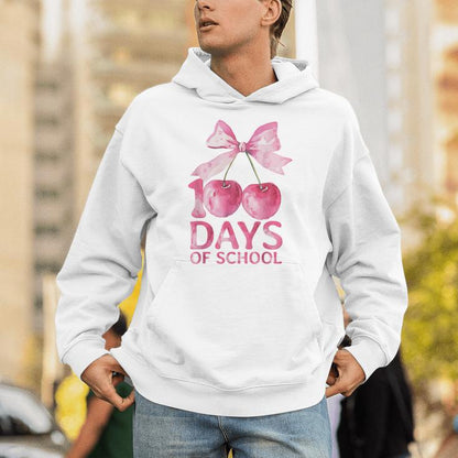 100 Days Of School Coquette Cute Cherry Bow 100Th Day School Unisex Hoodie