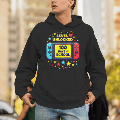 100 Days Of School Level Unlocked Gamer Boys Video Games Unisex Hoodie