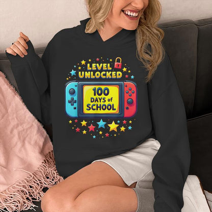 100 Days Of School Level Unlocked Gamer Boys Video Games Unisex Hoodie