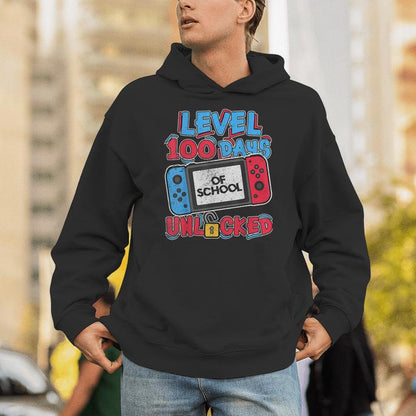 100 Days Of School Level Unlocked Video Games Gamer Boys Unisex Hoodie