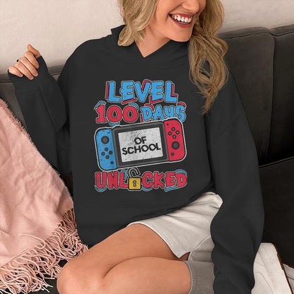 100 Days Of School Level Unlocked Video Games Gamer Boys Unisex Hoodie