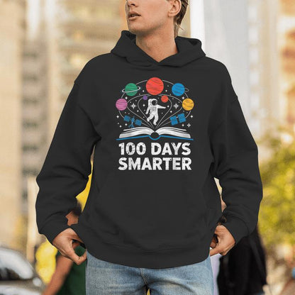 100 Days Smarter Astronaut Space 100Th Day Of School Kid Boy Unisex Hoodie