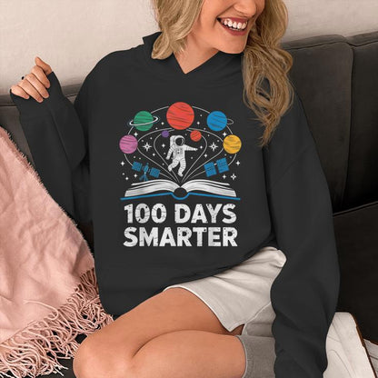 100 Days Smarter Astronaut Space 100Th Day Of School Kid Boy Unisex Hoodie