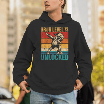 13 Years Old Birthday Dabbing Boy Bruh Level 13 Unlocked Unisex Hoodie