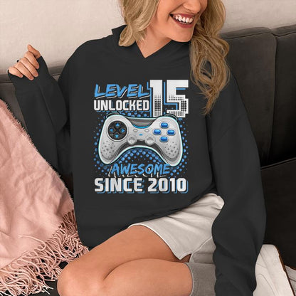 15Th Birthday Boy Level 15 Gamer 15 Year Video Game Party Unisex Hoodie