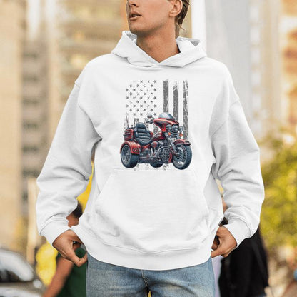 3 Wheels Motorcycle Trike Patriotic American Flag Trike Unisex Hoodie