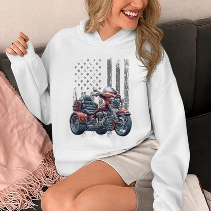 3 Wheels Motorcycle Trike Patriotic American Flag Trike Unisex Hoodie