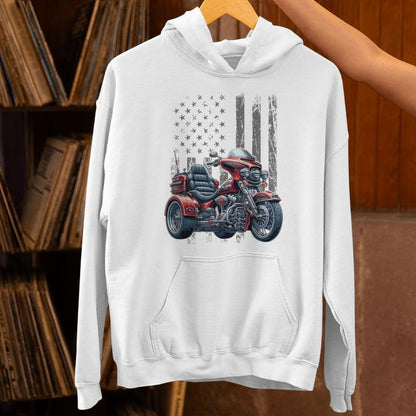 3 Wheels Motorcycle Trike Patriotic American Flag Trike Unisex Hoodie