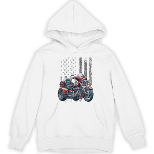 3 Wheels Motorcycle Trike Patriotic American Flag Trike Unisex Hoodie
