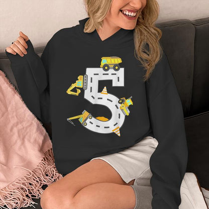 5Th Construction Birthday Party Excavator Boys 5 Years Old Unisex Hoodie