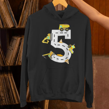 5Th Construction Birthday Party Excavator Boys 5 Years Old Unisex Hoodie