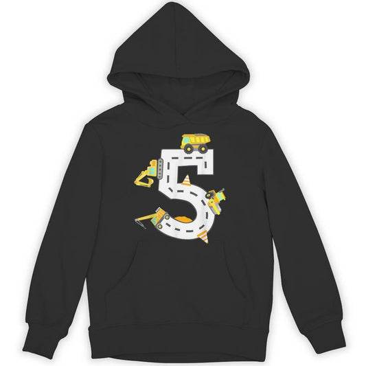 5Th Construction Birthday Party Excavator Boys 5 Years Old Unisex Hoodie