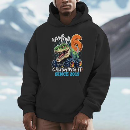 6Th Birthday Monster Truck Dinosaur Party Boys Rawr I'm 6 Unisex Hoodie