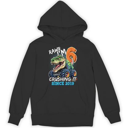 6Th Birthday Monster Truck Dinosaur Party Boys Rawr I'm 6 Unisex Hoodie