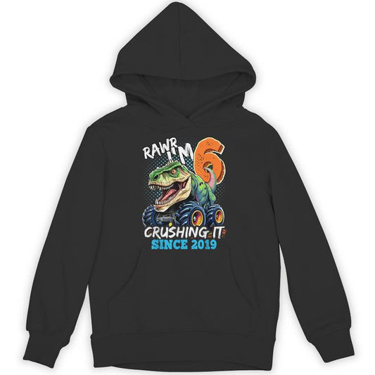 6Th Birthday Monster Truck Dinosaur Party Boys Rawr I'm 6 Unisex Hoodie