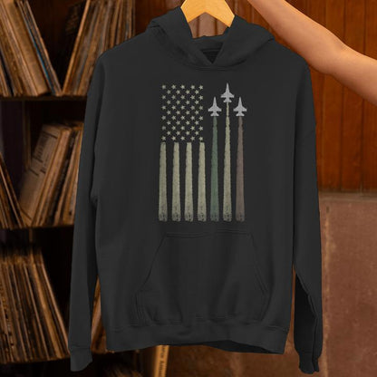 American Patriotic Fighter Jets Flag Stripes Military Camo Unisex Hoodie