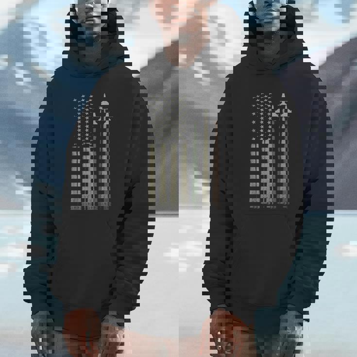 American Patriotic Fighter Jets Flag Stripes Military Camo Unisex Hoodie