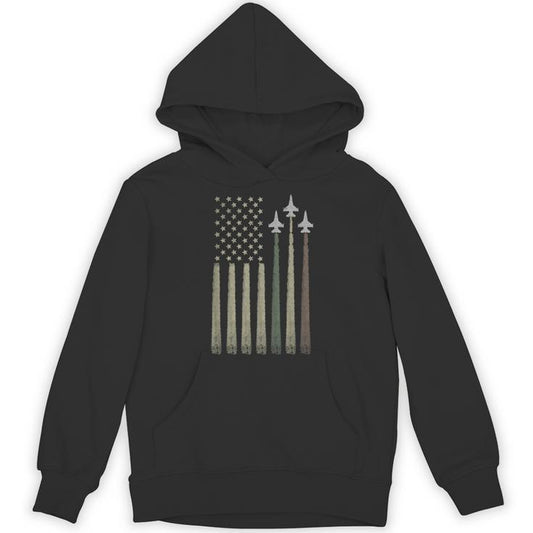 American Patriotic Fighter Jets Flag Stripes Military Camo Unisex Hoodie