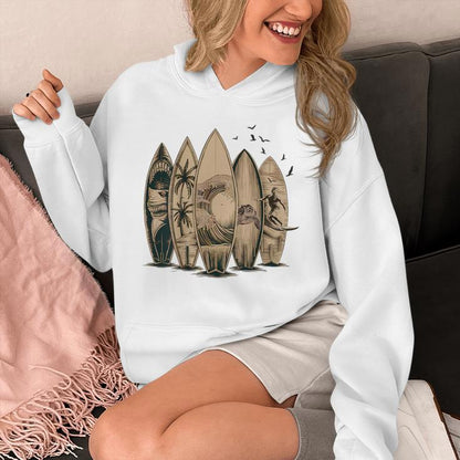 On Back Surfing Tropical Surfboards Surfboarder Surfer Unisex Hoodie