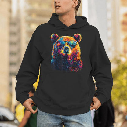 Bear Wearing Sunglasses Wildlife Graphic Colorful Bear Unisex Hoodie