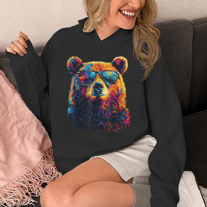 Bear Wearing Sunglasses Wildlife Graphic Colorful Bear Unisex Hoodie