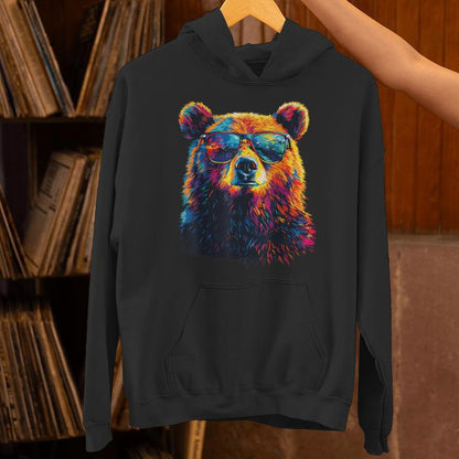 Bear Wearing Sunglasses Wildlife Graphic Colorful Bear Unisex Hoodie