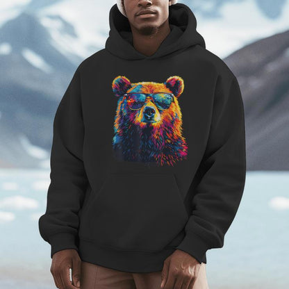 Bear Wearing Sunglasses Wildlife Graphic Colorful Bear Unisex Hoodie