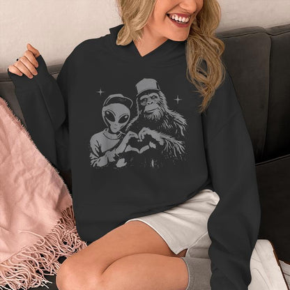 Bigfoot &amp; Alien Sasquatch Love Hand Sign Unisex Hoodie