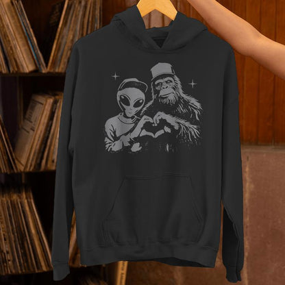Bigfoot &amp; Alien Sasquatch Love Hand Sign Unisex Hoodie