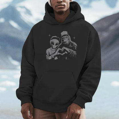Bigfoot &amp; Alien Sasquatch Love Hand Sign Unisex Hoodie