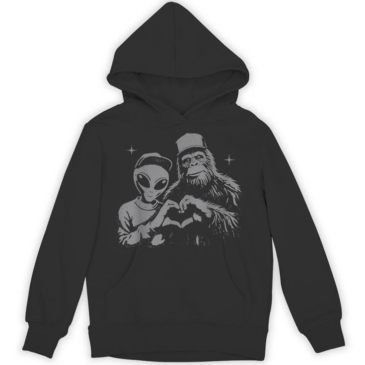 Bigfoot &amp; Alien Sasquatch Love Hand Sign Unisex Hoodie