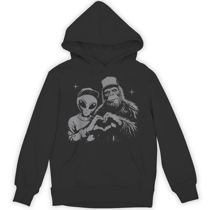 Bigfoot &amp; Alien Sasquatch Love Hand Sign Unisex Hoodie