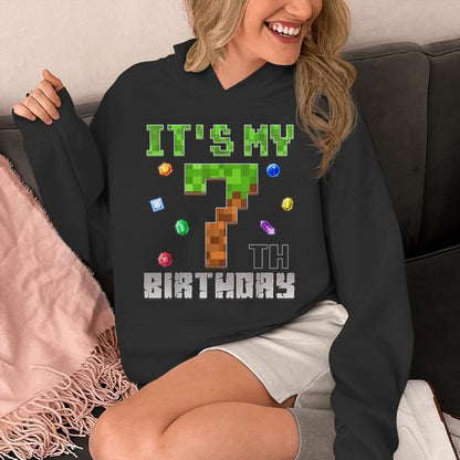 Birthday Boy It's My 7Th Birthday Video Game Pixel Unisex Hoodie
