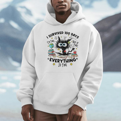 Bleached Cat I Survived 100 Days Of School Its Fine I'm Fine Unisex Hoodie