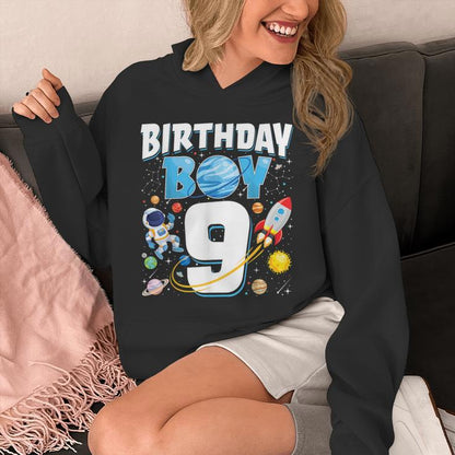 Boys 9Th Birthday Astronaut Space Planets Nine Years Old Unisex Hoodie