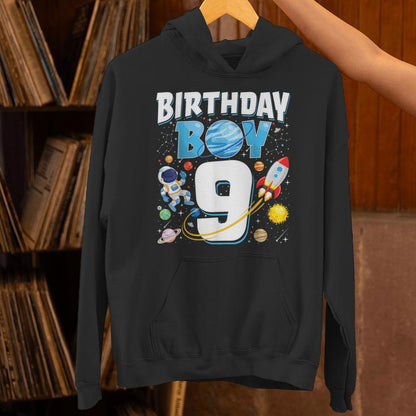 Boys 9Th Birthday Astronaut Space Planets Nine Years Old Unisex Hoodie