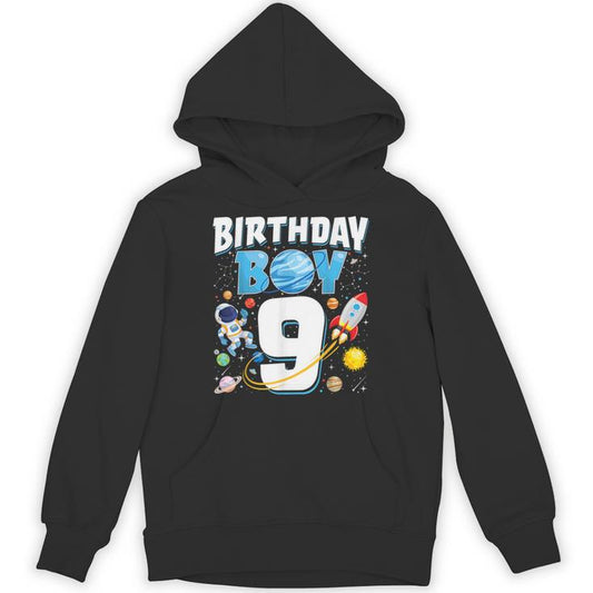 Boys 9Th Birthday Astronaut Space Planets Nine Years Old Unisex Hoodie