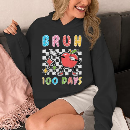 Bruh 100Th Day Of School Apple Dab 100 Days Of School Unisex Hoodie