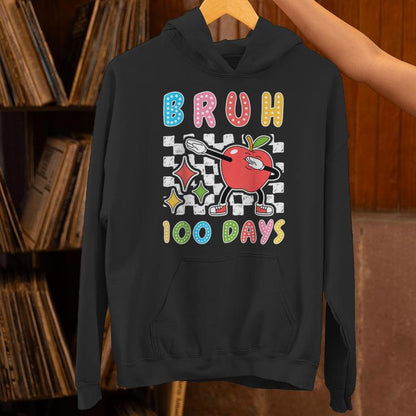 Bruh 100Th Day Of School Apple Dab 100 Days Of School Unisex Hoodie
