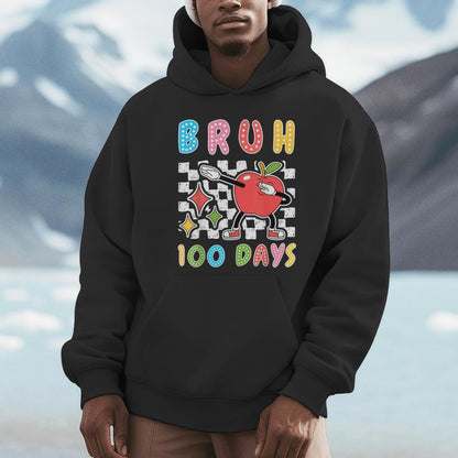 Bruh 100Th Day Of School Apple Dab 100 Days Of School Unisex Hoodie