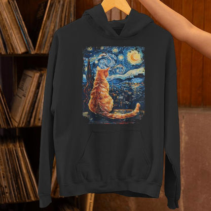 Cat Starry Night Van Gogh Cat For Cat Lover Cat Dad Unisex Hoodie