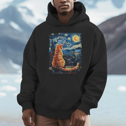 Cat Starry Night Van Gogh Cat For Cat Lover Cat Dad Unisex Hoodie
