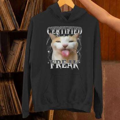 Certified Freak Eat Cement Cursed Silly Cat Meme Unisex Hoodie
