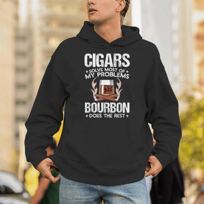 Cigars Solve Most Of My Problems Bourbon Does Rest Vintage Unisex Hoodie