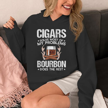 Cigars Solve Most Of My Problems Bourbon Does Rest Vintage Unisex Hoodie
