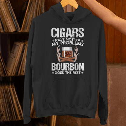 Cigars Solve Most Of My Problems Bourbon Does Rest Vintage Unisex Hoodie