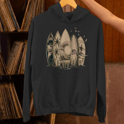 Cool Surfing Tropical Surfboards Vintage Surfboarder Surfer Unisex Hoodie