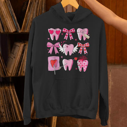 Coquette Bow Dental Squad Valentine's Day Dental Hygienist Unisex Hoodie