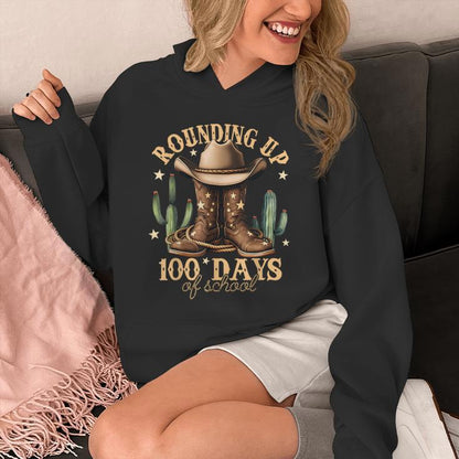 Cowboy Rounding Up 100 Days Of School 100Th Day Of School Unisex Hoodie