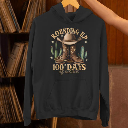 Cowboy Rounding Up 100 Days Of School 100Th Day Of School Unisex Hoodie